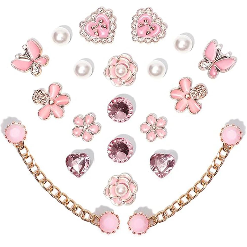 

20 шт. блестящих пластиковых украшений в виде бабочек и цветов со стразами и жемчугом для декора обуви, для женских вечеринок