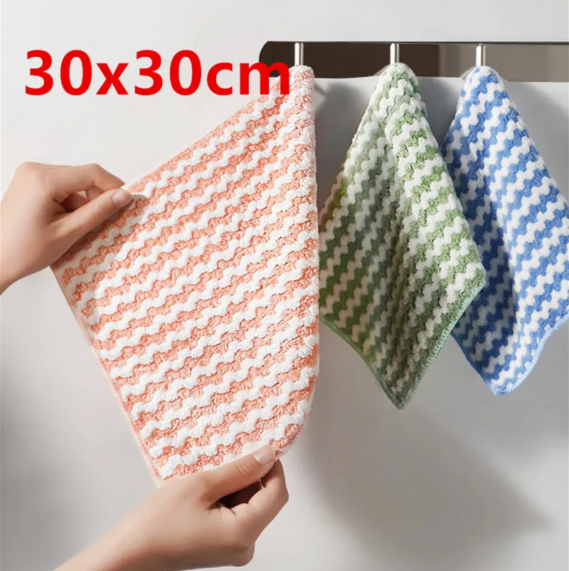 5PCS Microfiber Thick Kitchen Towel Non-stick Oil Dishcloth Household Kitchen Rags Gadget Table Cleaning Wipe Cloth Scouring Pad