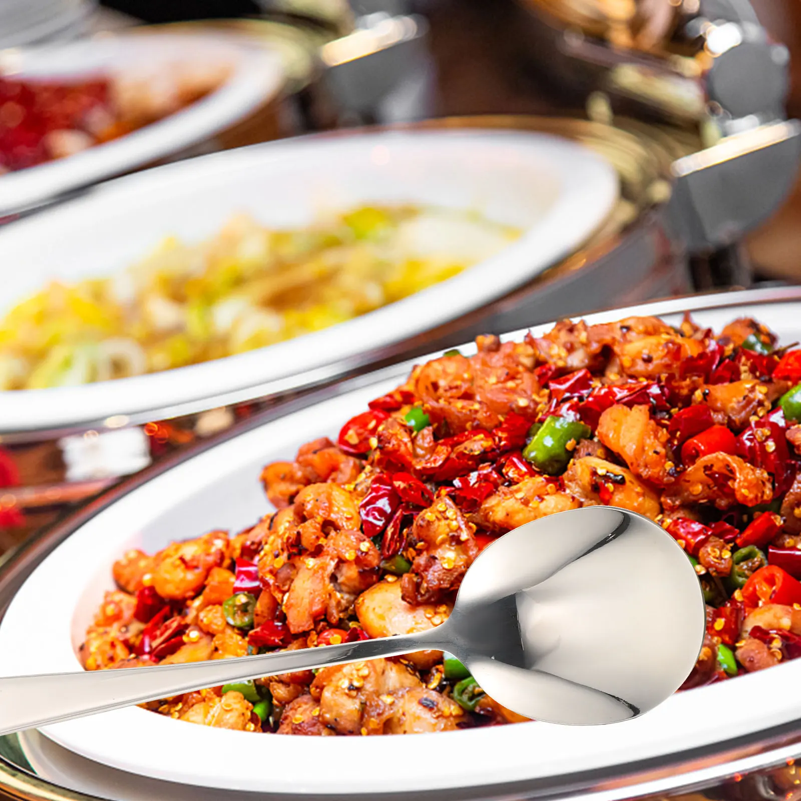 

2 Slotted Spoon Set Stainless Steel Ergonomic Kitchen Supply Reusable Small Serving Utensils Portable Long H