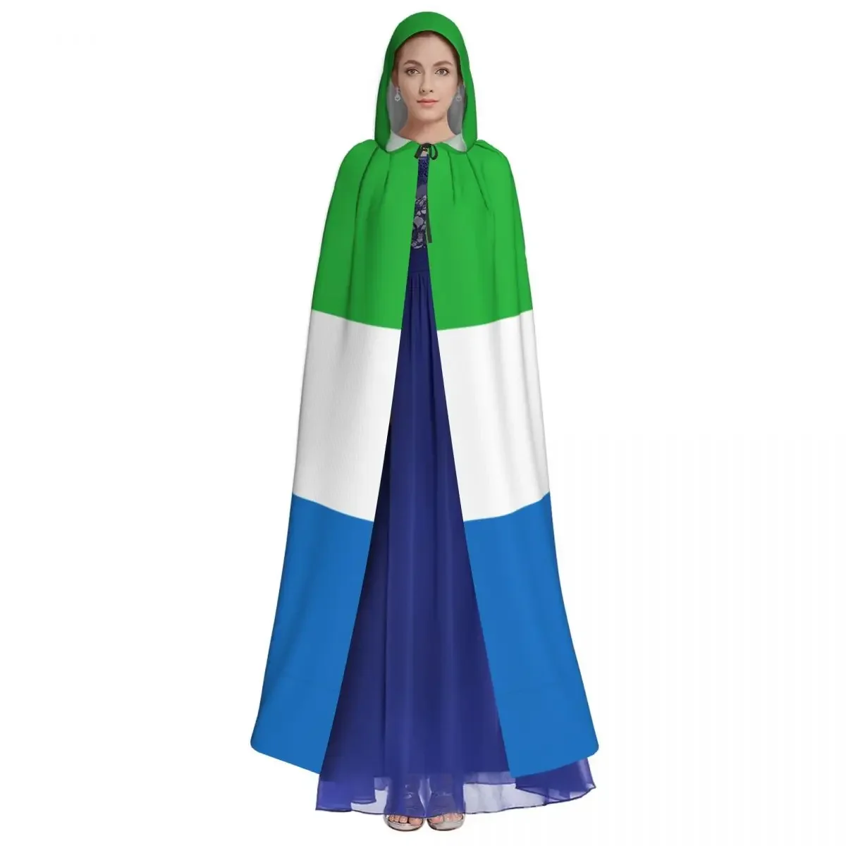 Sierra Leone Flag Hooded Cloak Polyester Unisex Witch Cape Costume Accessory