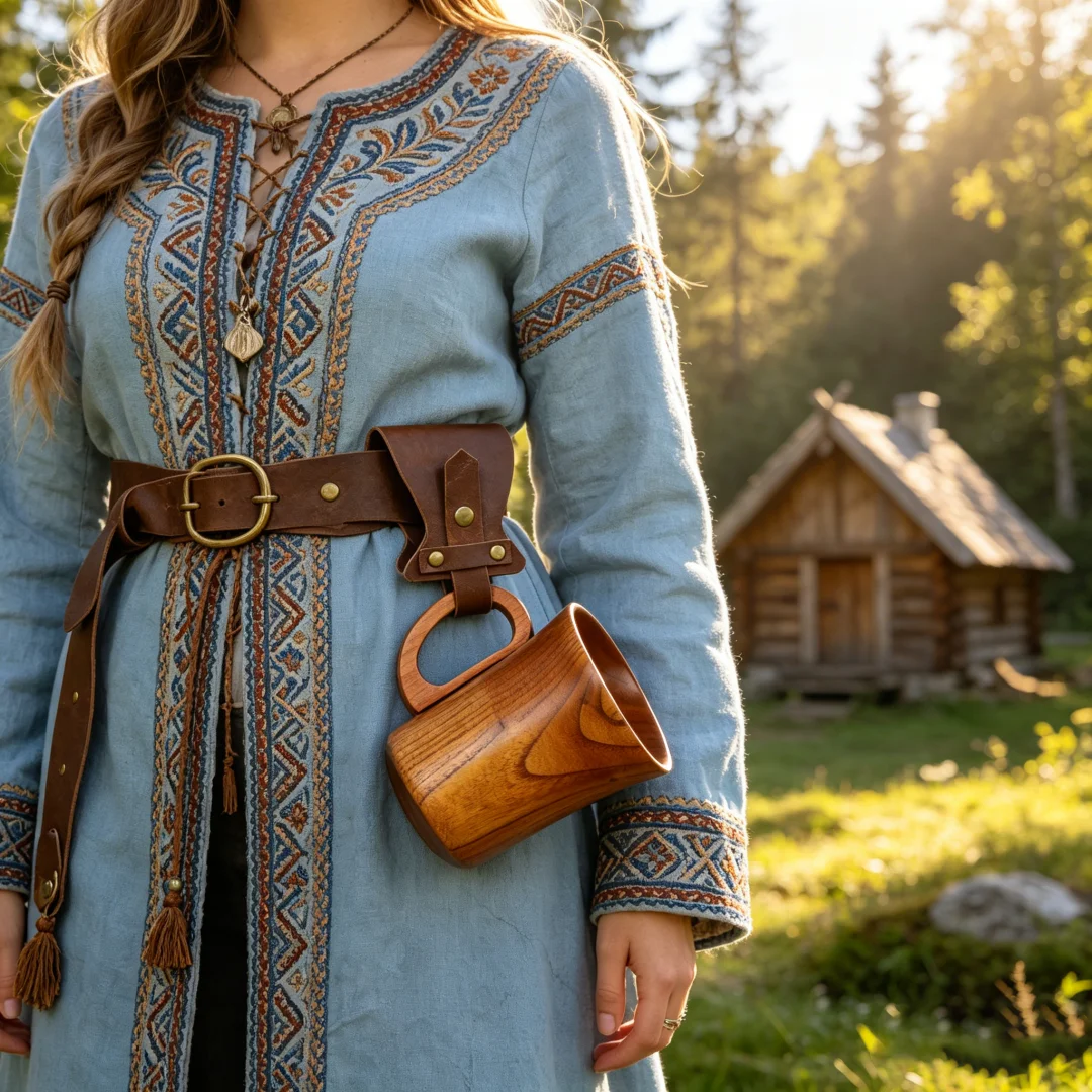 Mittelalterlicher Wikinger-Gürtel aus PU-Leder, Einfacher Retro-Wandergürtel mit Becherhalter, Mittelalterliches Wikinger-Kostüm Zubehör – Detail 5