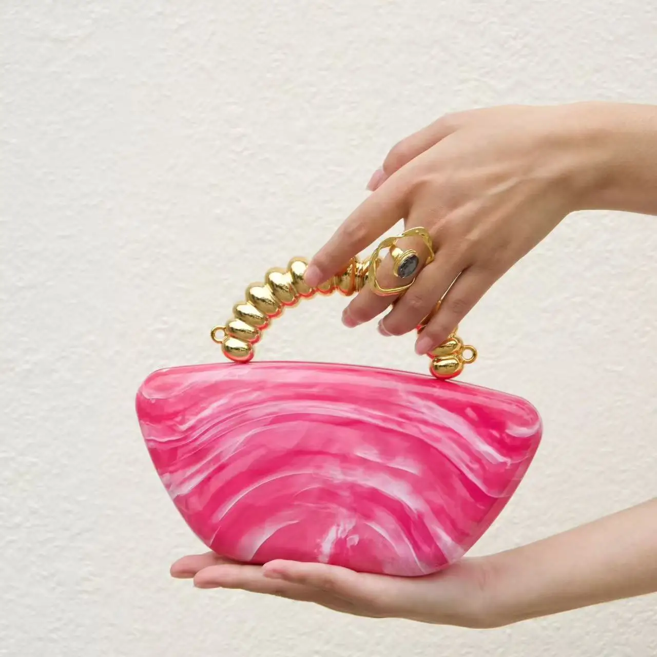 

Stone Striped Acrylic Bag Fashion Gold Handheld Women Handbag Luxury Clutch Purse Shoulder Crossbody Bag