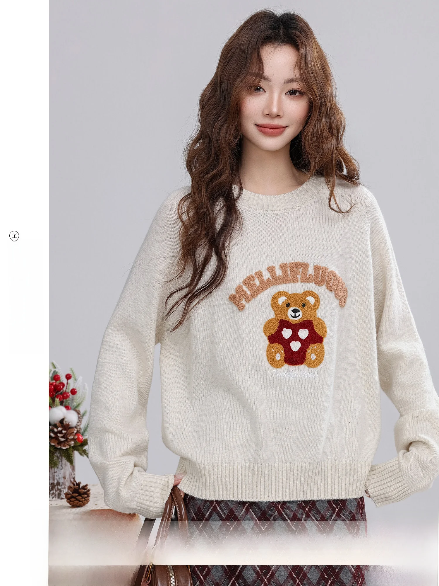 

Женский повседневный зимний свитер с круглым вырезом и мультяшным принтом «Ленивый медведь», новый, свободного кроя, с длинными рукавами, из полиэфирного волокна, с цветочным узором