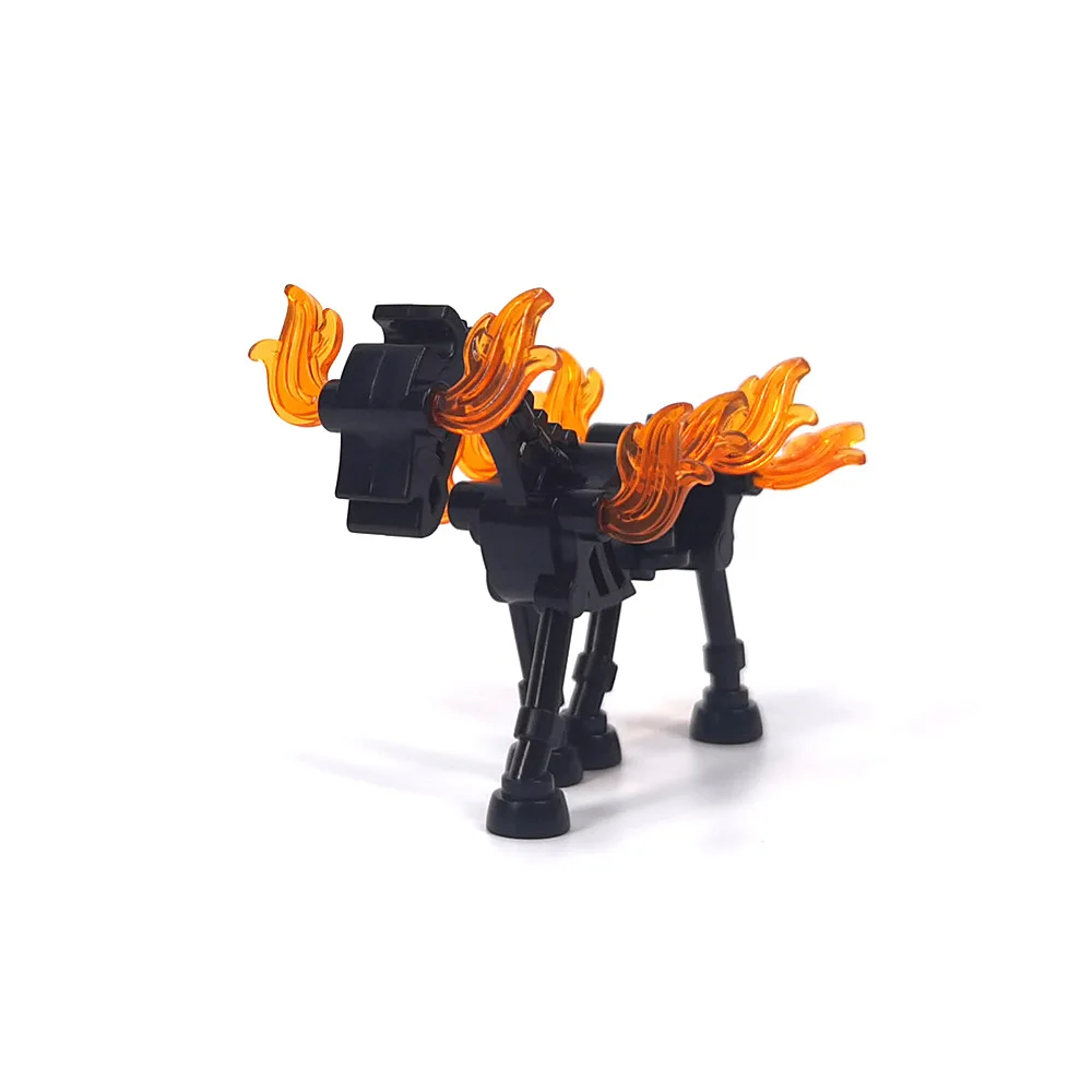 Halloween MOC Dierenbouwstenen Middeleeuws Mount Skeleton Flame Horse 59228 Creatief stenen speelgoed Compatibel met LEGO