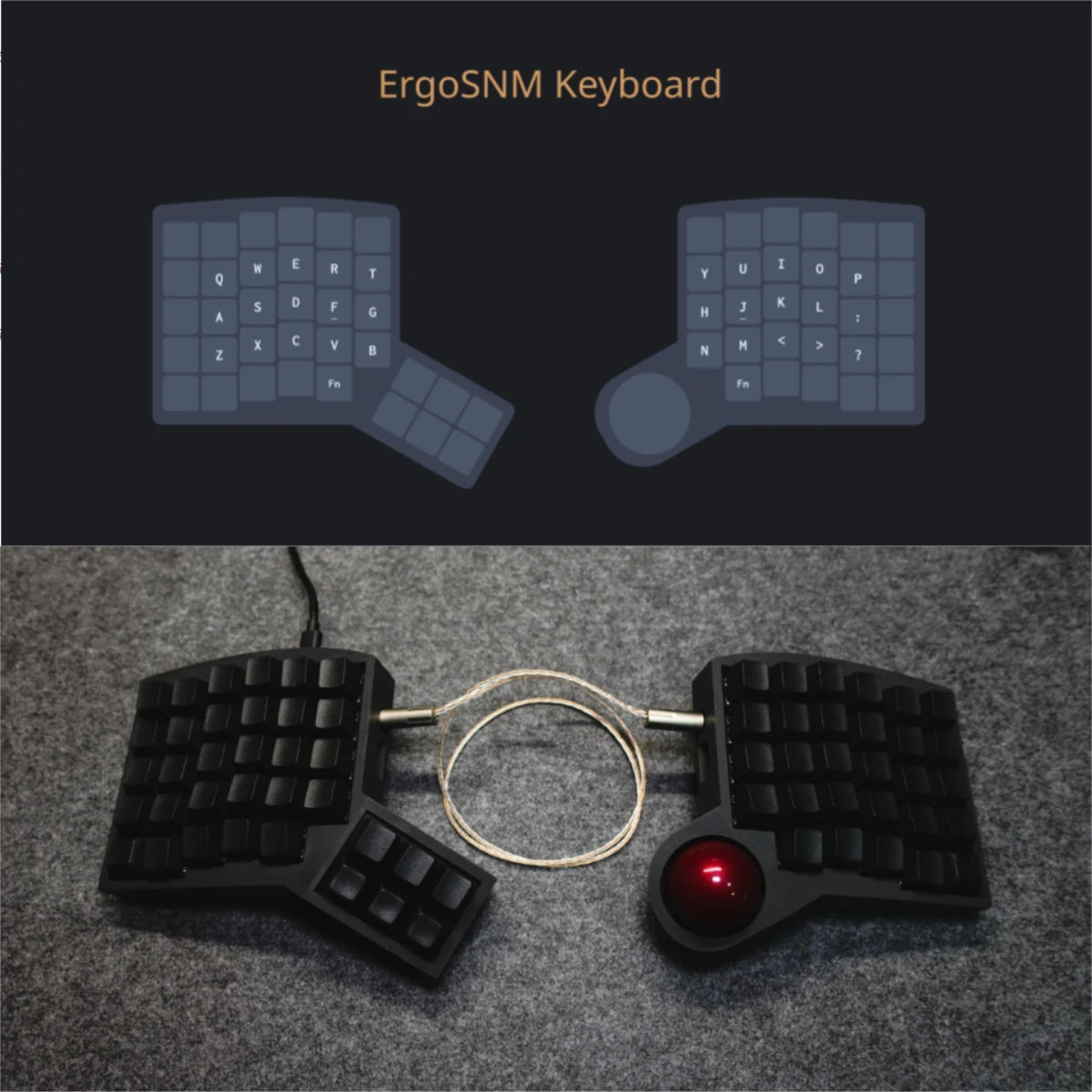 

ErgoSNM 64-клавишная трекбольная разделенная эргономичная клавиатура, комплект с возможностью горячей замены, проводная одномодовая отдельная клавиатура MX, режим прокрутки мыши QMK/VIAL