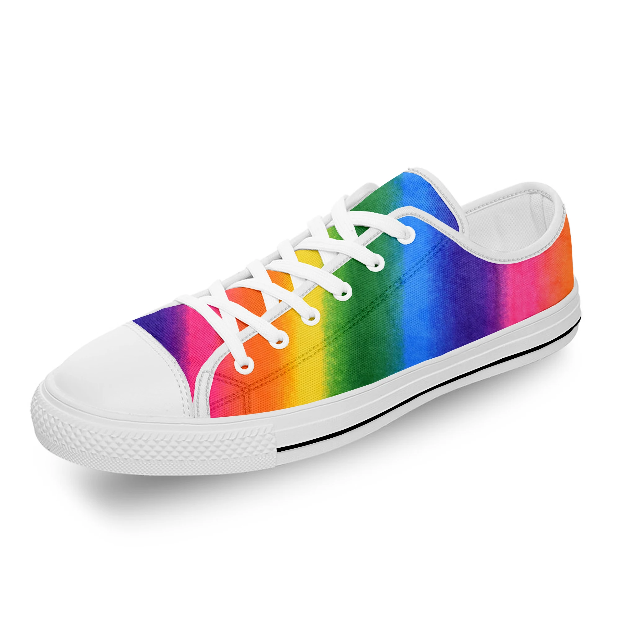 Rainbow LGBT Gay Pride Flag Lesbian White Cloth Fashion 3D Print Low Top Canvas Shoes Men Women Lightweight Breathable Sneakers