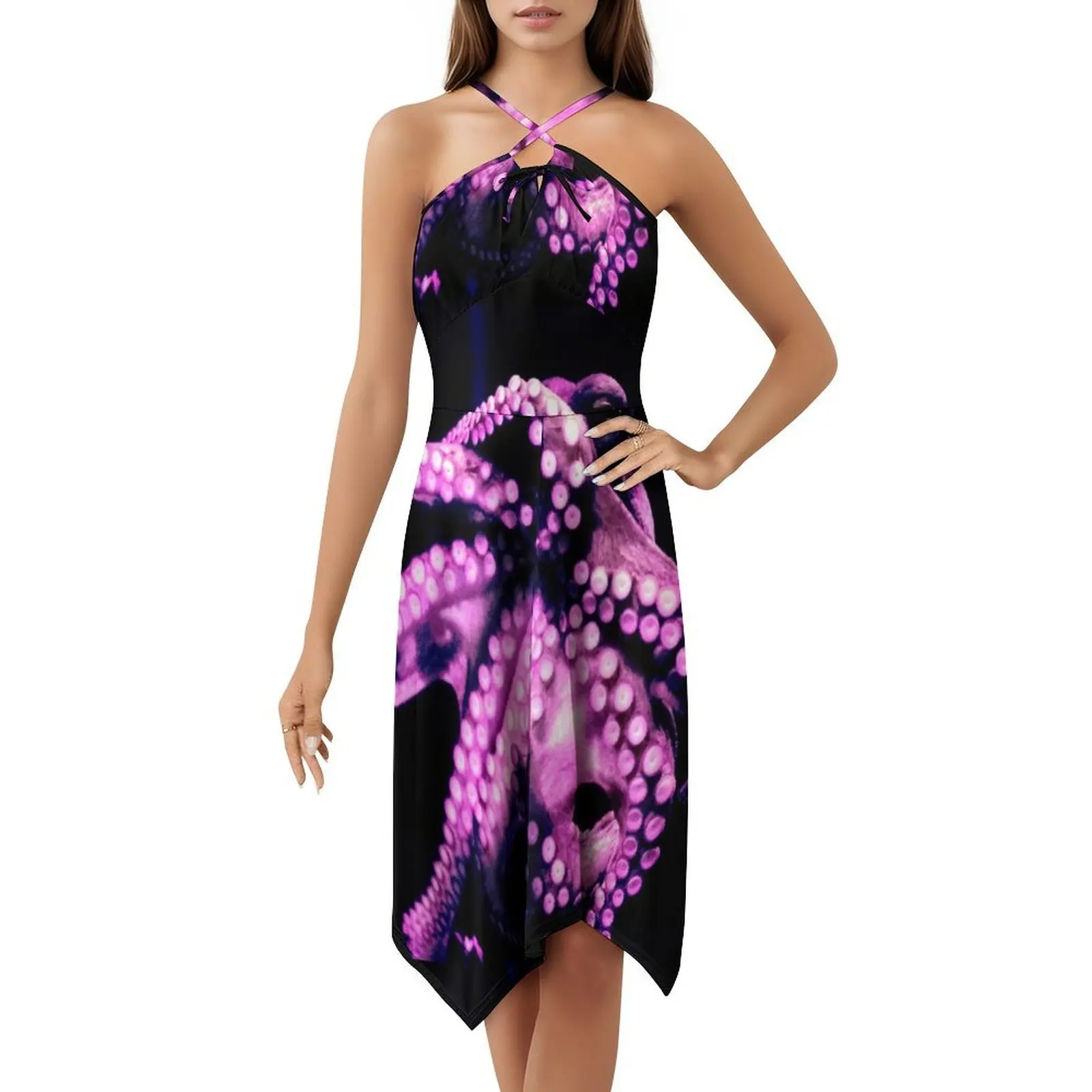 الأخطبوط اللامسة الأسلحة الأرجواني بوهو شيك فستان أنيق موضة شاطئ حفل زفاف ثوب الأخطبوط الأرجواني Sqid مخالب المحيط #5