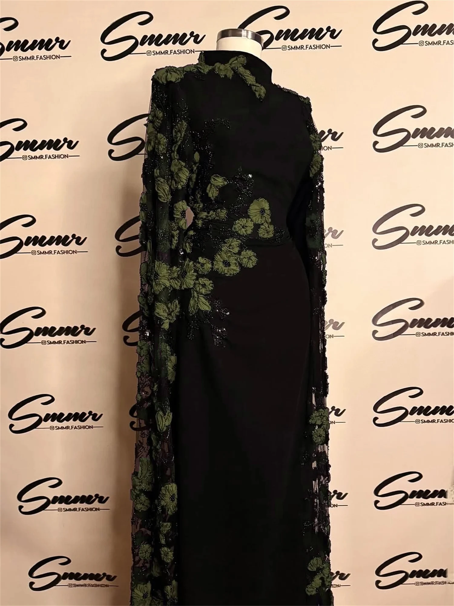 Black Beaded Lace Long Bespoke Occasion Gown Evening Dresses Prom Pastrol Unisex Jersey Retro Dubai Saudi Arabic Customized