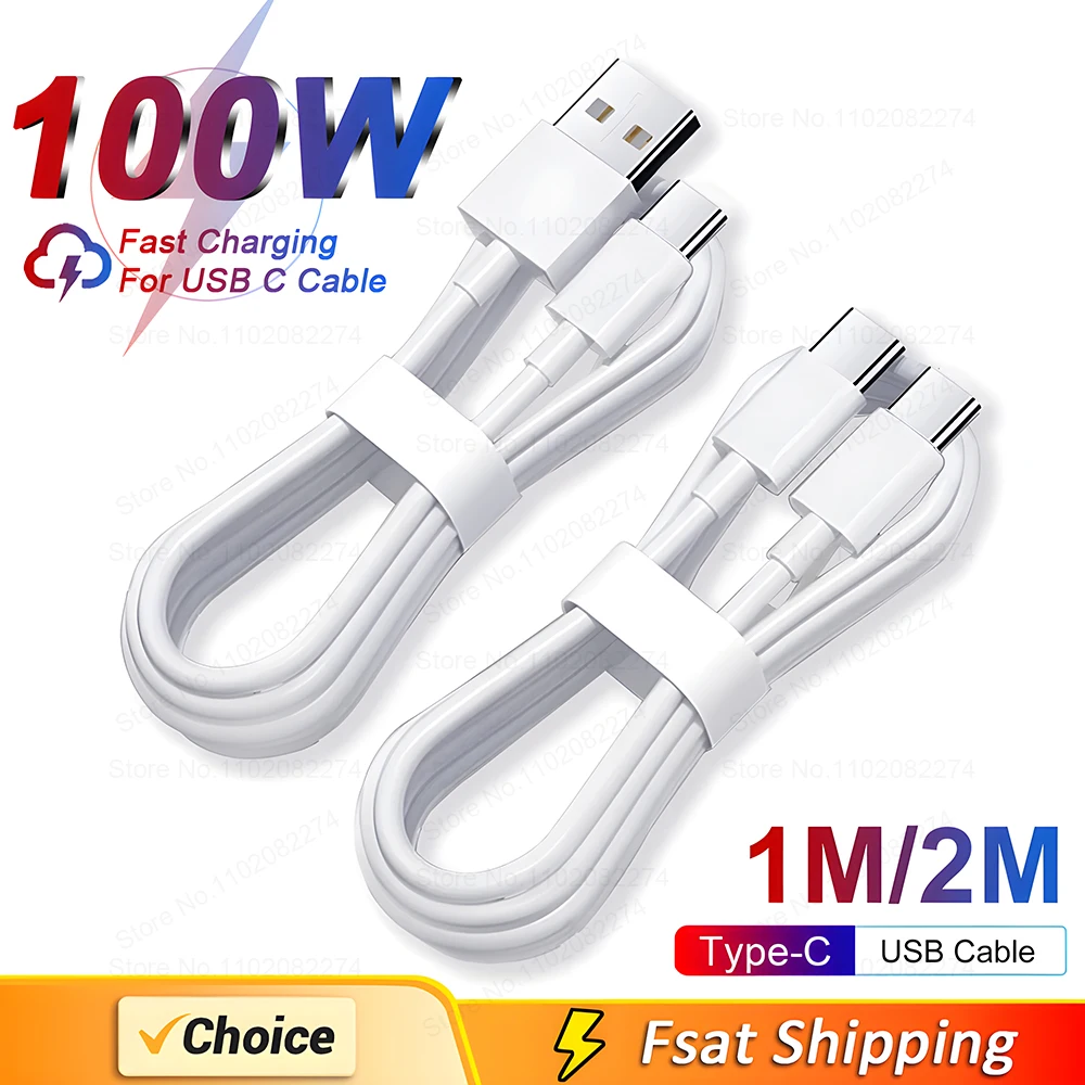 100W USB Type C Cable For Samsung S23 S24 Ultra Huawei P30 Pro Xiaomi Redmi Oneplus Fast Charging Data Cable Charger Accessories