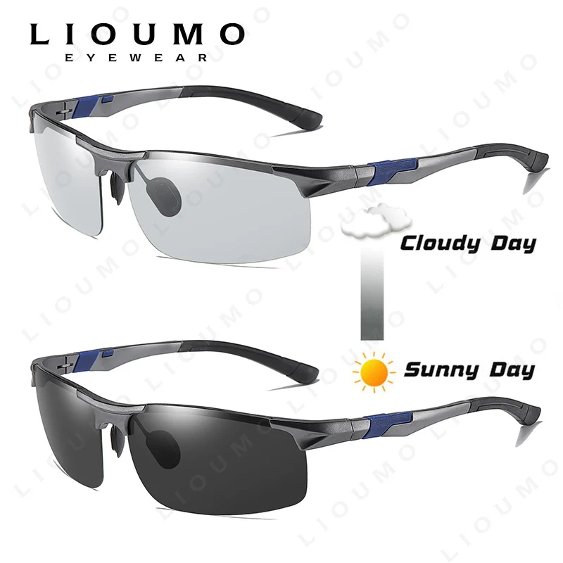 LIOUMO Classic Alloy Square Frame Polarized Sunglasses Man Photochromic Glasses Woman Chameleon Anti-Glare Driving gafas de sol