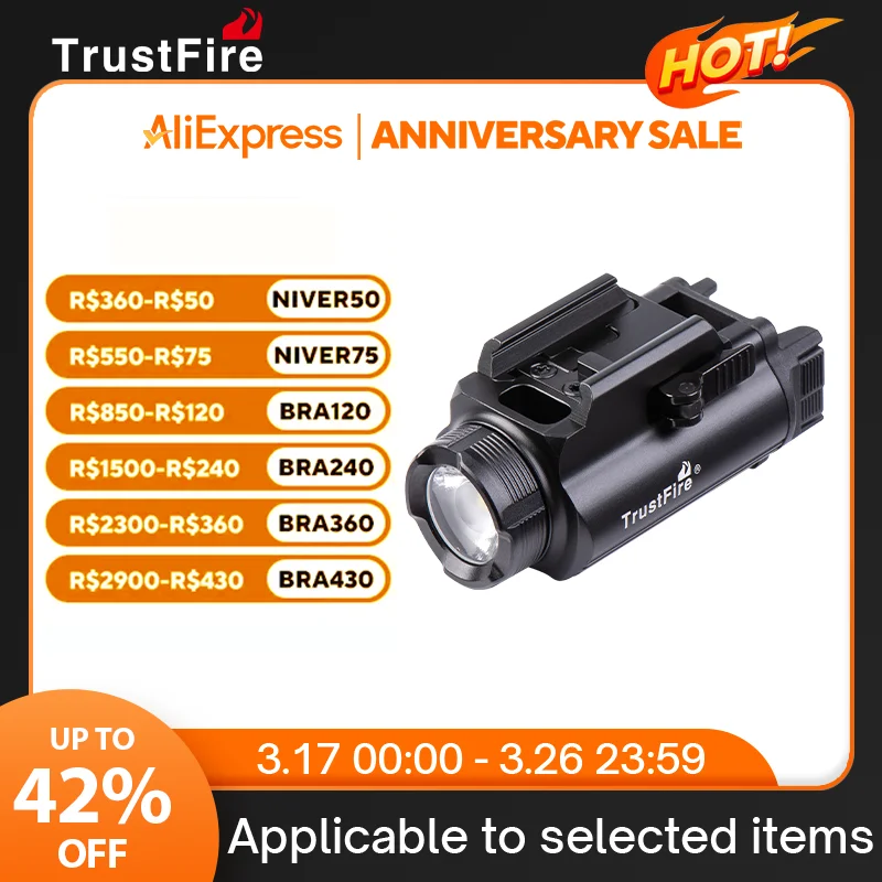 Trustfire GM35 senter LED taktis, lampu Pistol Mini 1350lumen USB dapat diisi ulang pelepasan cepat senjata 1913/GL Rail