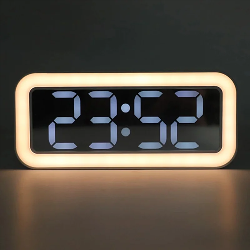 Mirror Night Light Alarm Clock Student Loud Volume Bedside Clock Desktop Temperature Clock Simple LED Digital Clock White