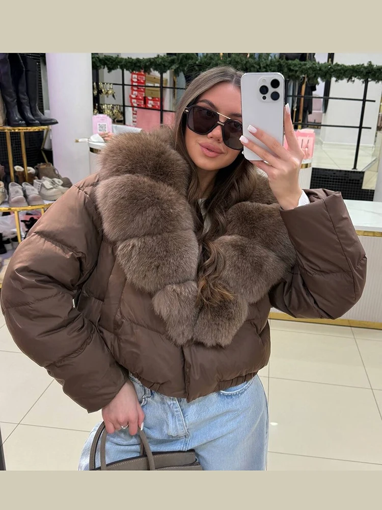 Thicken Faux Fur Collar Cotton Jackets Women Elegant Large Zip Up High Waist V-neck Short Coat 2026 Winter Warm Street Outerwear