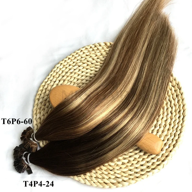 MRS HAIR Flat Tip Hair Extensions Keratin Human Hair Extension Fusion Hair 1x0.8cm Bond 14 18inch NonRemy 1B Brown Blonde Silver