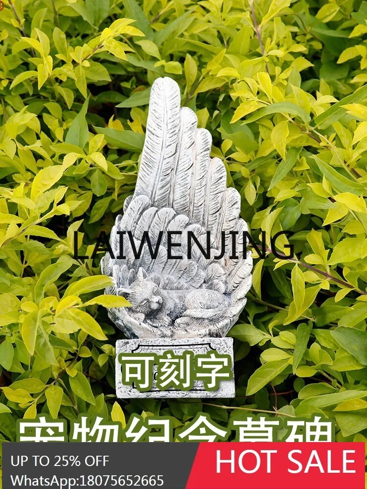 LYY Pet Cat Tombstone Customized Wings Sleeping Style Lettering Creative Imitating Stone Statue Resin Pastoral Sacrifice