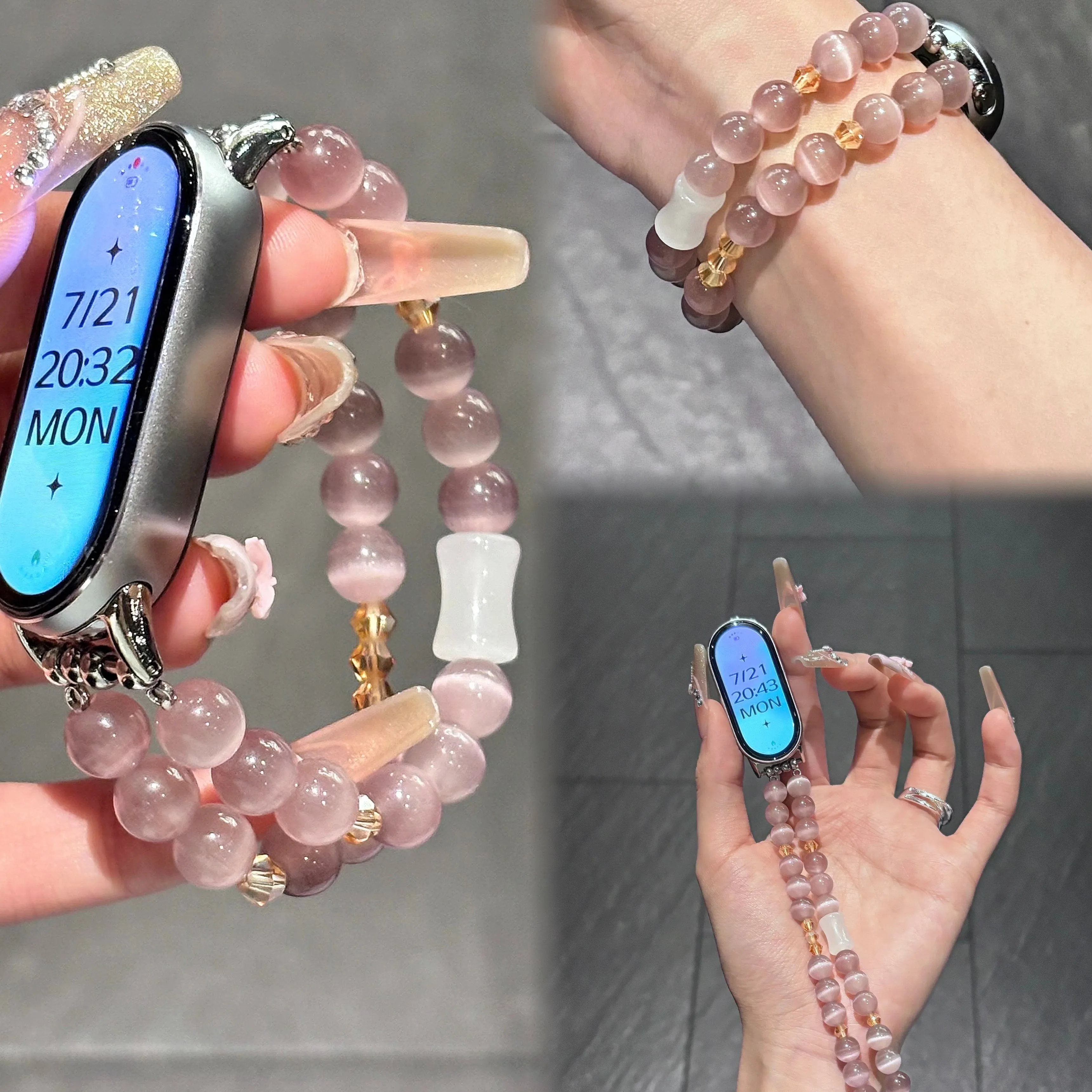 

Cat's Eye Stone Bead Strap Suitable Xiaomi Band 8Pro/9Pro，For Mi band 3/4/5/6/7，8/8NFC/9/9NFC/10/10NFC，For Redmi Watch5/4