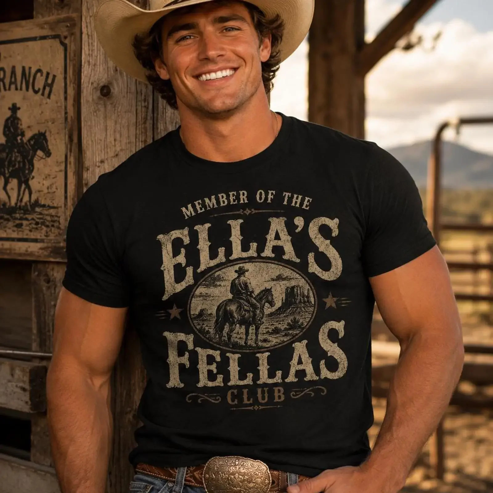 Member of the Ella's Fellas Club T Shirt Vintage Western  vintage Washed Slightly Comfortable streetwear designer clothes