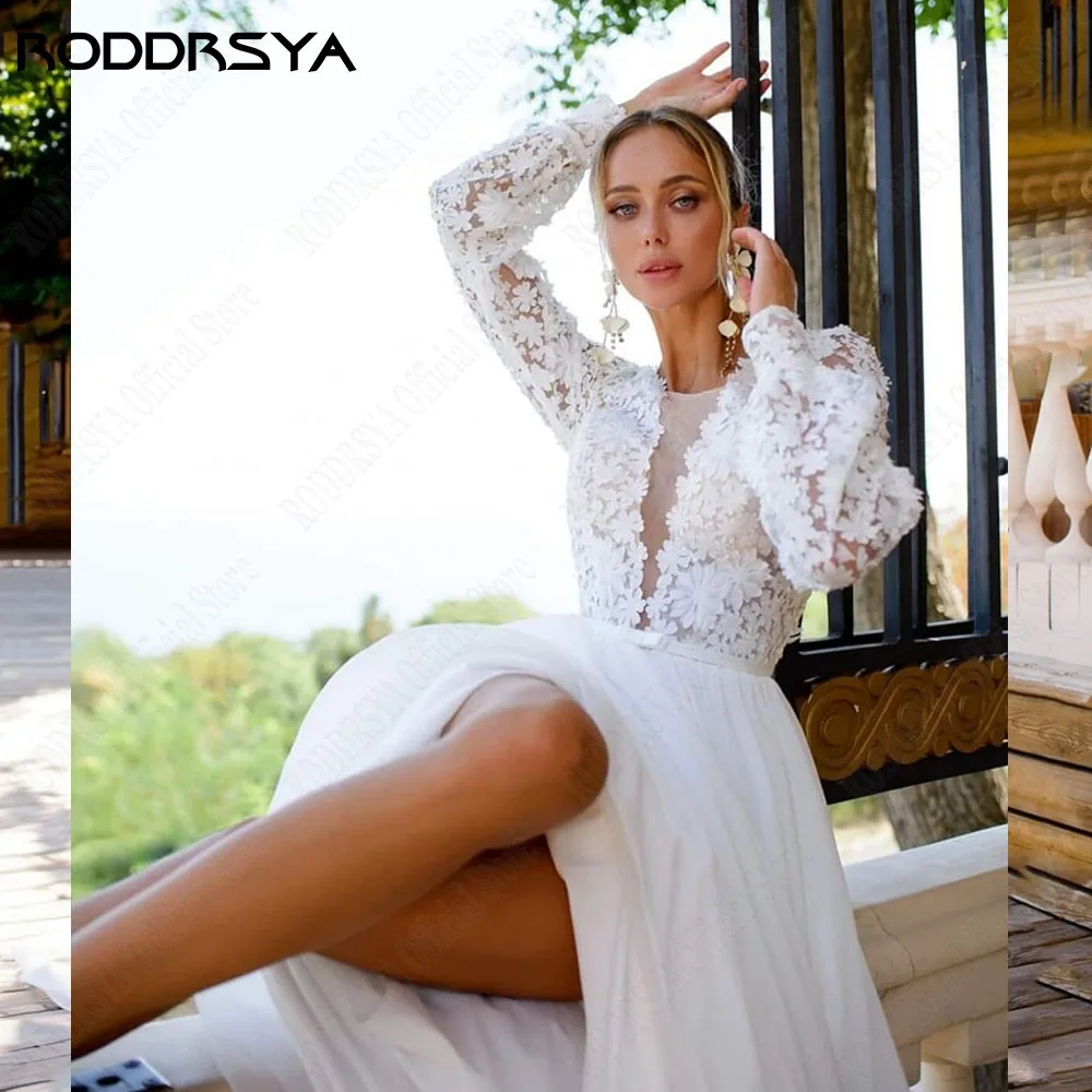 Roddrsya robes de mariée civile 2024 manches bouffantes col en V robes de mariée applique a - word robes de maRODDRSYA-Robe de Mariée Civile à Manches Bouffantes et Col en V, Vêtement de Forme Trapèze, sur Mesure, 2024