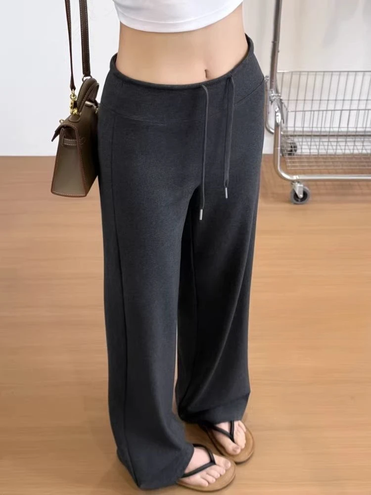 Women Wide Leg Sweatpants High Waist Drawstring Loose Straight Cotton Fall Casual Pants Petite Gray Drape Trousers
