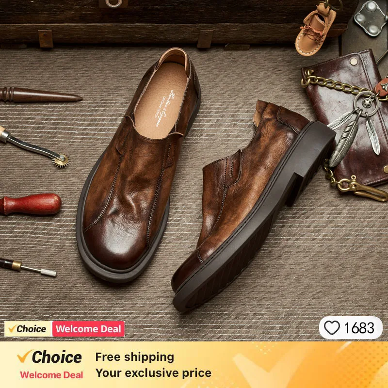 Vintage Mens Business Loafers Luxury Genuine Leather Spring Autumn Designer Fashion Quality Round Toe Casual Work Social Shoes