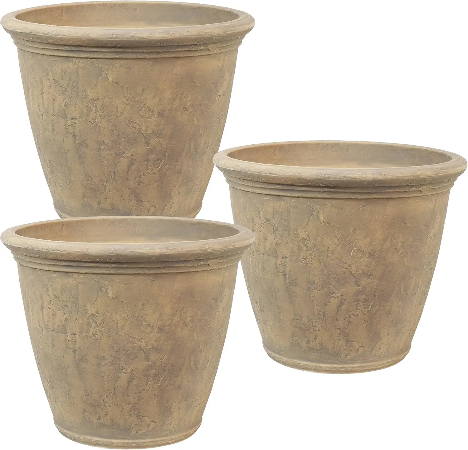 Anjelica Flower Pot Planter, Outdoor/Indoor Unbreakable Double-Walled Polyresin with UV-Resistant Beige Finish