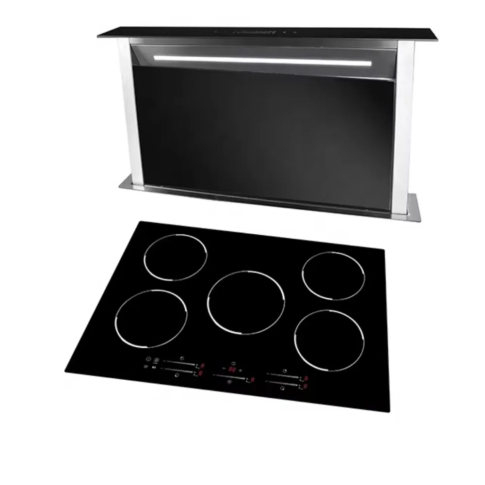 Built in lifting Range Hood With Induction Hob Combination Energy Saving Super Quiet Island kitchen Cooker Hood