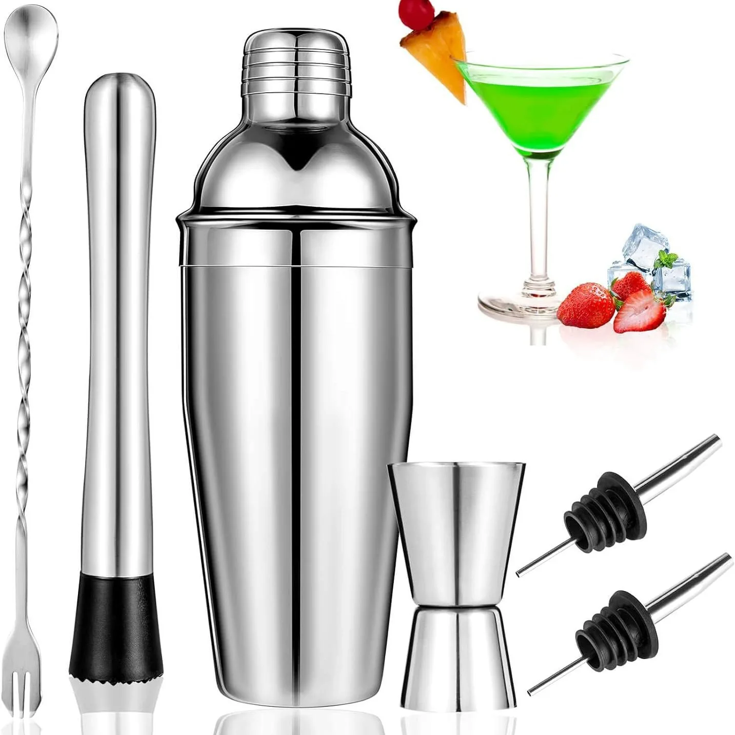 

6/3Pcs Cocktail Shaker Set 304 Stainless Steel Bartender Kit Cocktail Mixer Wine Martini Boston Shaker Party Bar Tools