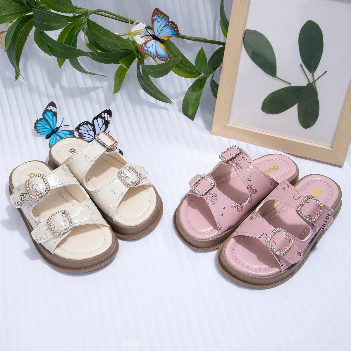 Baby Summer Breathable and Comfortable Crystal Cute Printed Sandals Children's Cartoon Slippers Fashion Round Toe Rubber Casual