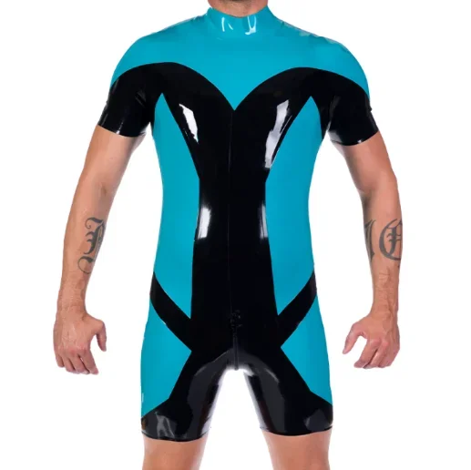 

100% Latex Rubber Bodysuit Uniforms Fitness clothes Suit Zip Tight 0.4mm S-XXL fetish Party