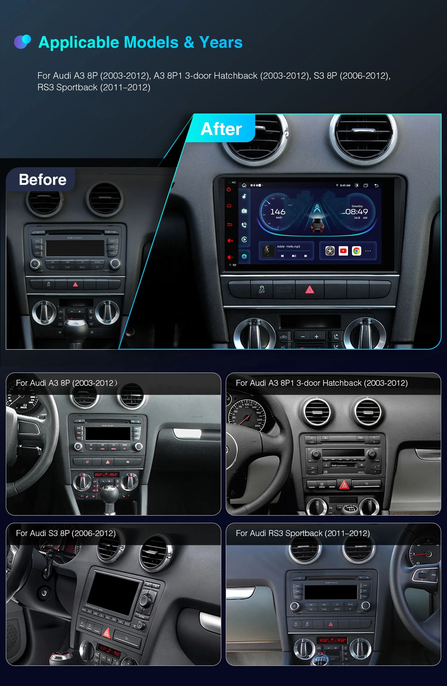 XTRONS 8 "أندرويد 13 شاشة سيارة Carplay أندرويد السيارات 4G LTE AutoRadio سيارة ستيريو الملاحة GPS للإعلان A3 S3 RS3 #3