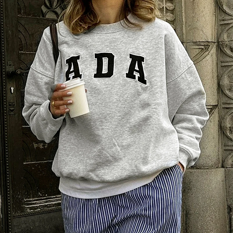 الخريف المرأة هوديي موضة جديدة الشارع الشهير طباعة رمادي طويل الأكمام س الرقبة عادية سليم هوديي سيدة أنيقة تنوعا الملابس