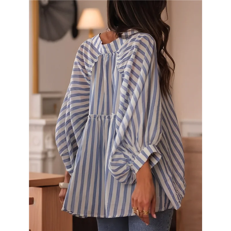 ASDS-chemisiers pour femmes chemises rayées à manches longues boutonné coupe ample hauts décontractés