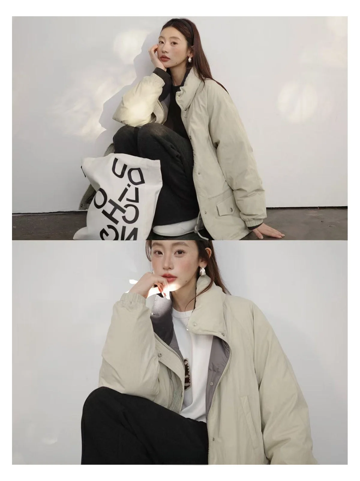 

Thi down Jaet Independent Bug 2025 Winter New Sle Casual Loose Fit Ladies Coat Warm Long Sve Hooded Coat