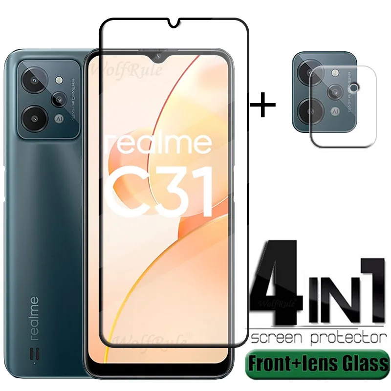 

4-in-1 For Realme C31 Glass For OPPO Realme C31 Tempered Glass 9H HD Full Cover Screen Protector For Realme C 31 C31 Lens Glass