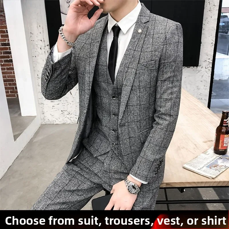 

Men's Tee-Piece Suit Casual Wedding omsmen Cheered Busin Student Faionable Korean Sle Slim Fit Polyester Blend