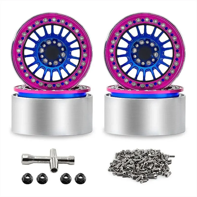 4PCS 2.2 Inch Aluminum Beadlock Wheels and Tires Set Heavy Duty Upgrade Parts for 1/10 RC Crawler TRX4 SCX10 CROSS H8H