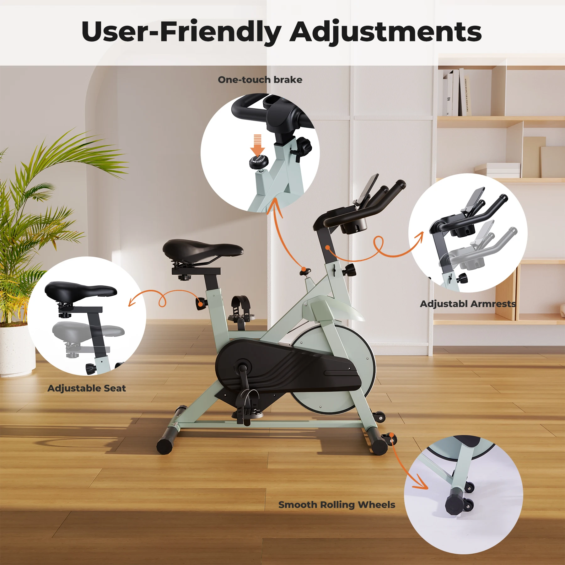Superun Heimtrainer mit magnetischer Steuerung, großer Tablet-Halter, bequemer Sitz, Indoor-Radfahren, Cardio-Fitness-Fahrrad – Detail 6