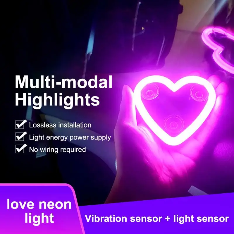 1Pc Solar Neon Car Heart Light LED for Window Decoration Must-Have Auto Gift