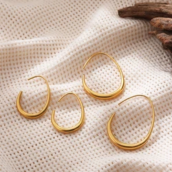 2024 New Fashion Minimalist Gold Color Stainless Steel Oval Hook Earrings Female Piercing Jewelry gifts