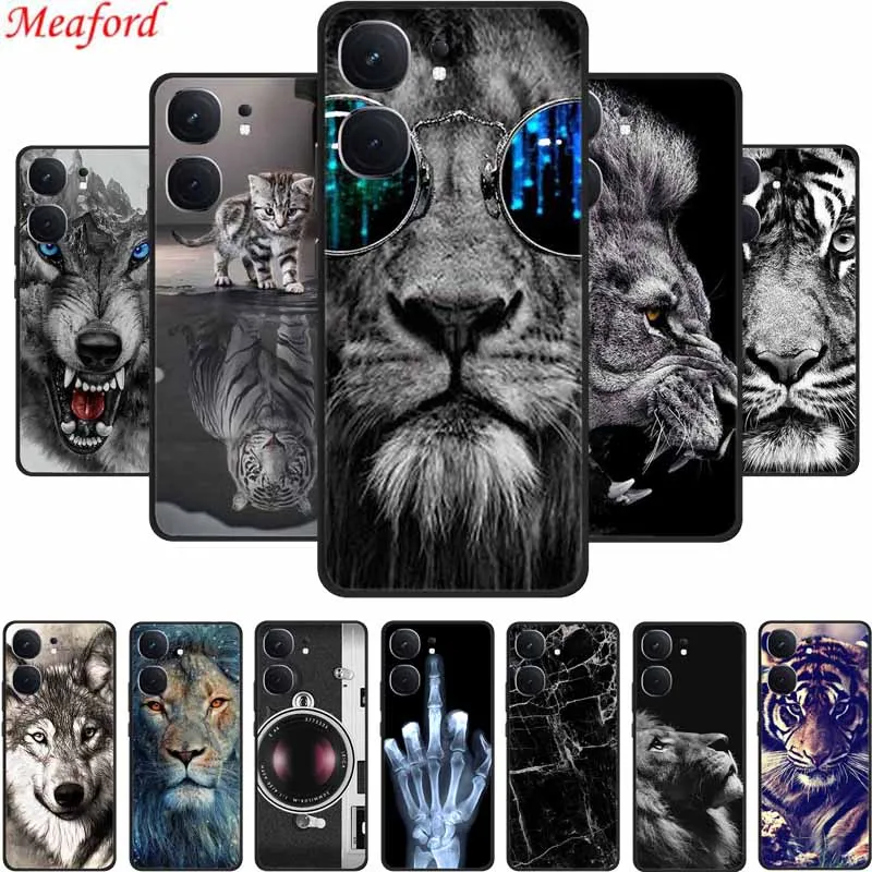 

For Vivo iQOO Neo9s Pro Phone Case Cover Lion Wolf Tiger Black Silicone Soft Back Cases For Vivo iQOO Neo 9 Pro Case 6.78" Coque