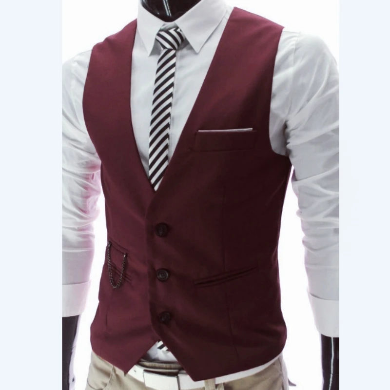 New Slim Fit Mens Suit Vest Single Breasted Casual Vests For Men Solid Formal Businss Male Waistcoat Gilet Homme