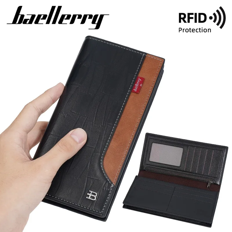 Baellerry Slim Business Wallet for Men RFID Secure Soft PU Leather Anti-Theft Zipper Fashion Wallet with Multiple Card Slots