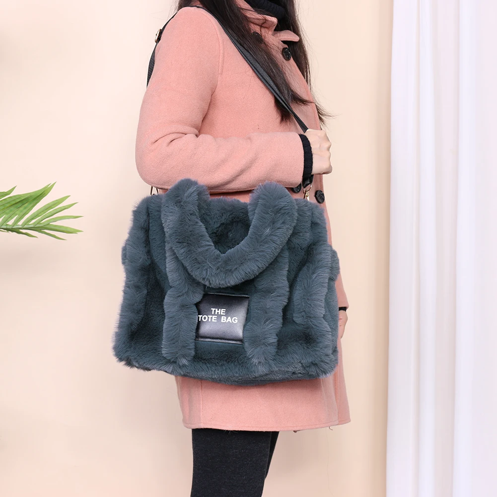 Fluffy Shoulder Tote Bag Solid Female Crossbody Tote Bag Soft Plush Portable Large Capacity for Travel Work for Daily Shopper