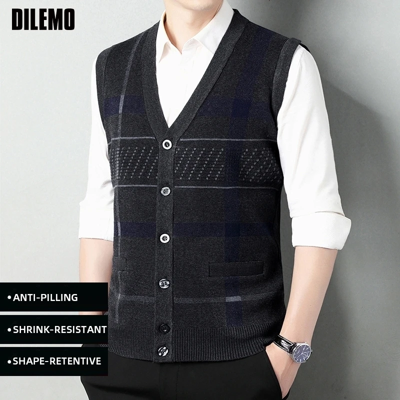 

Top Grade New Autum Winter Fashion Brand Cardigan Knit V Neck Casual Sweater Vest Trendy Sleeveless Mens Clothes 2025
