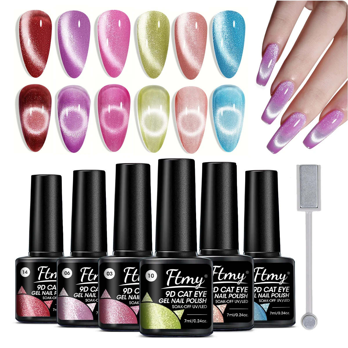 Juego de gel magnético para uñas de ojo de gato de 6 colores, LED UV semipermanente para decoración de uñas, pigmentación intensa suave, inodoro, toxinas