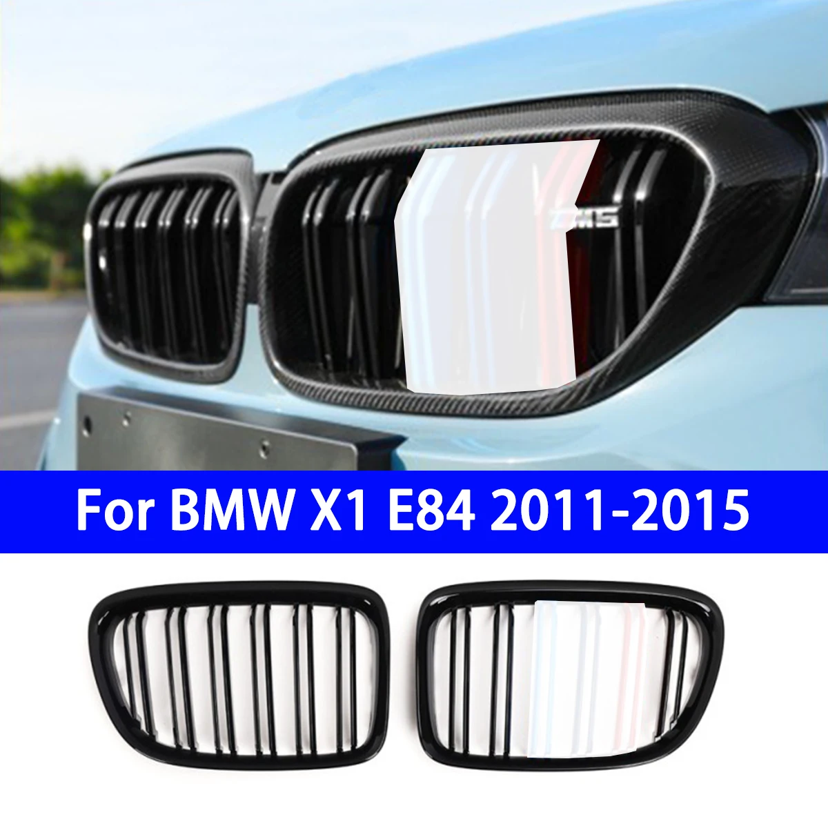 Suitable for Replacing The Front Grille of The BMW X1 E84 Modified with A Double Bar Bright Three Color Stripe Grille Frame