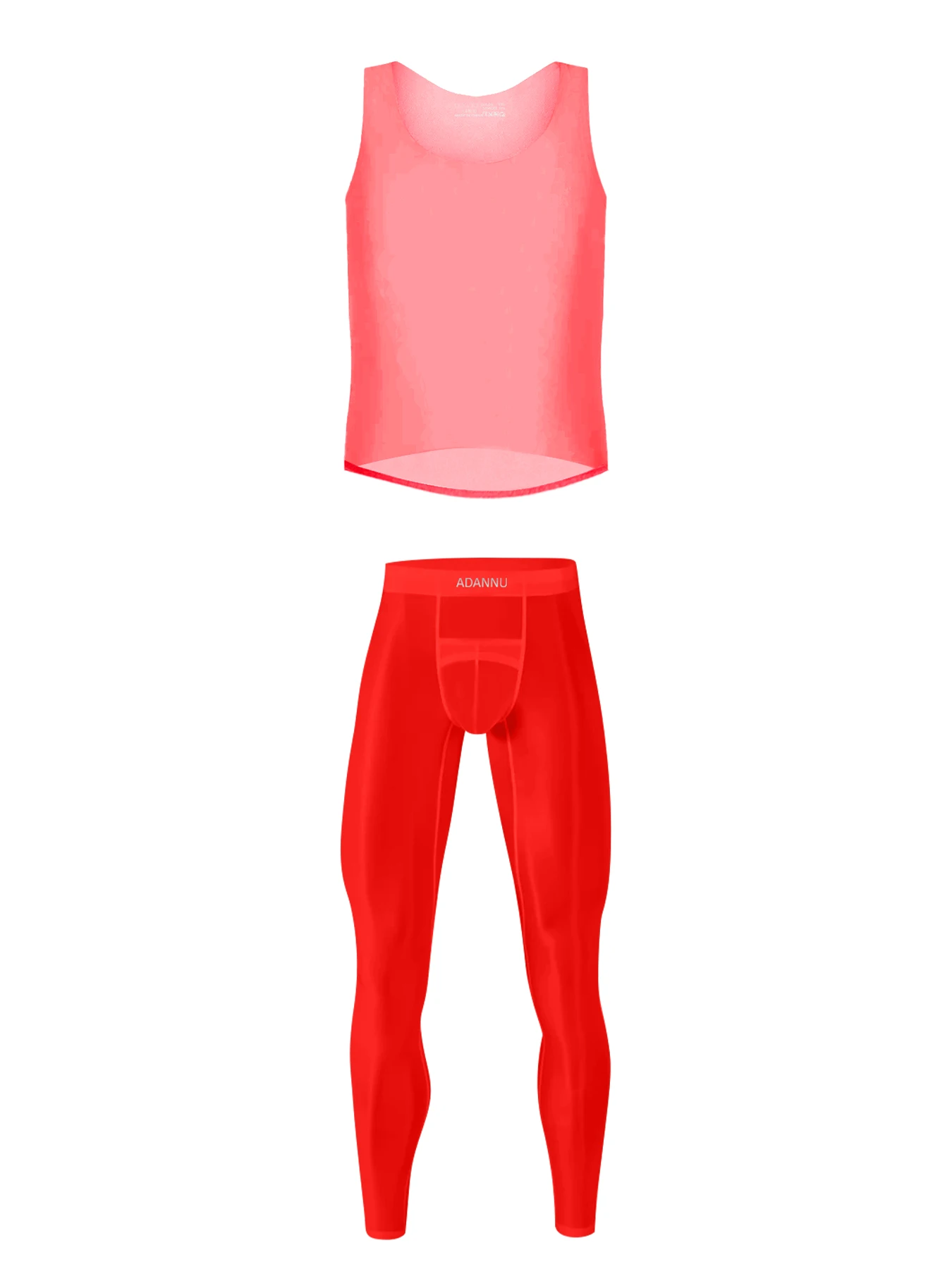ADANNU Volledig transparant mesh GAY hoge elasticiteit sneldrogend ademend slank herenvest panty set transparant