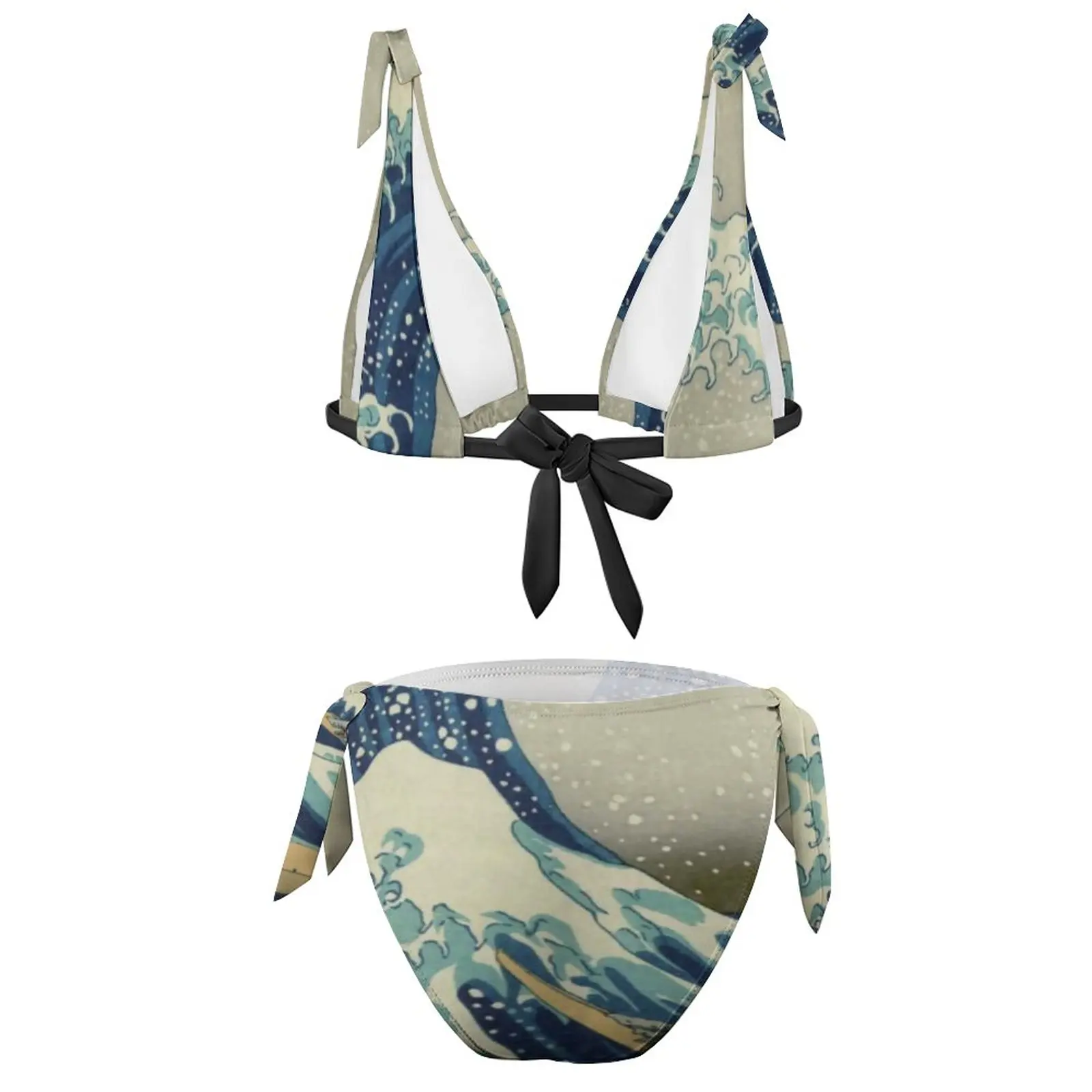 Costume da bagno Bikini montagne The Great Wave Off Kanagawa Deep V costumi da bagno petto grande stampa all'ingrosso Rave costume da bagno 2 pezzi