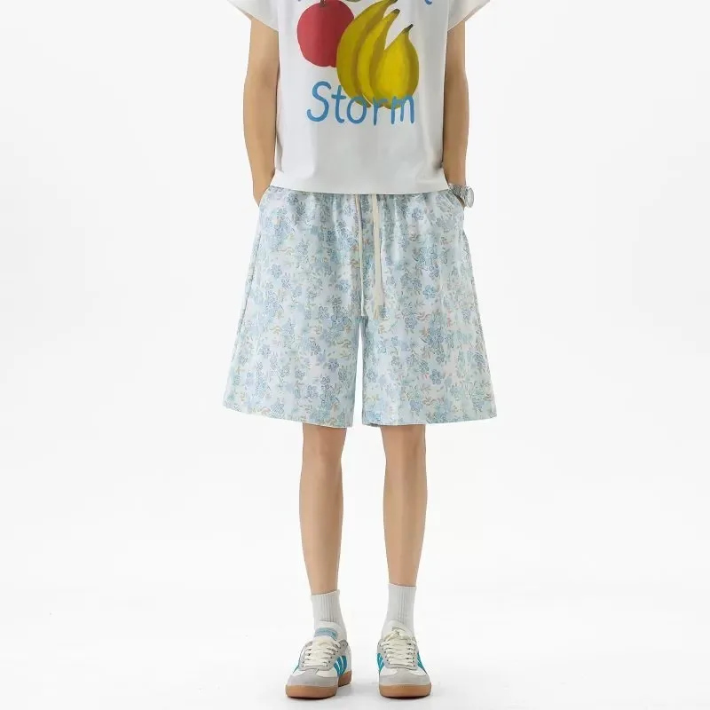 2026 Summer Men's Fashion Casual Full-Print Small Flowers Quick-Dry Short Pants Lightweight Cool-Feeling Ice Silk Loose-Fitting