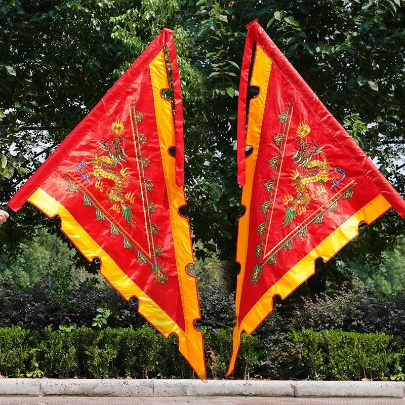 التطريز مثلث التنين والعنقاء العلم على الوجهين التطريز قاعة الأجداد معبد معرض خمسة ألوان العلم الزخرفية